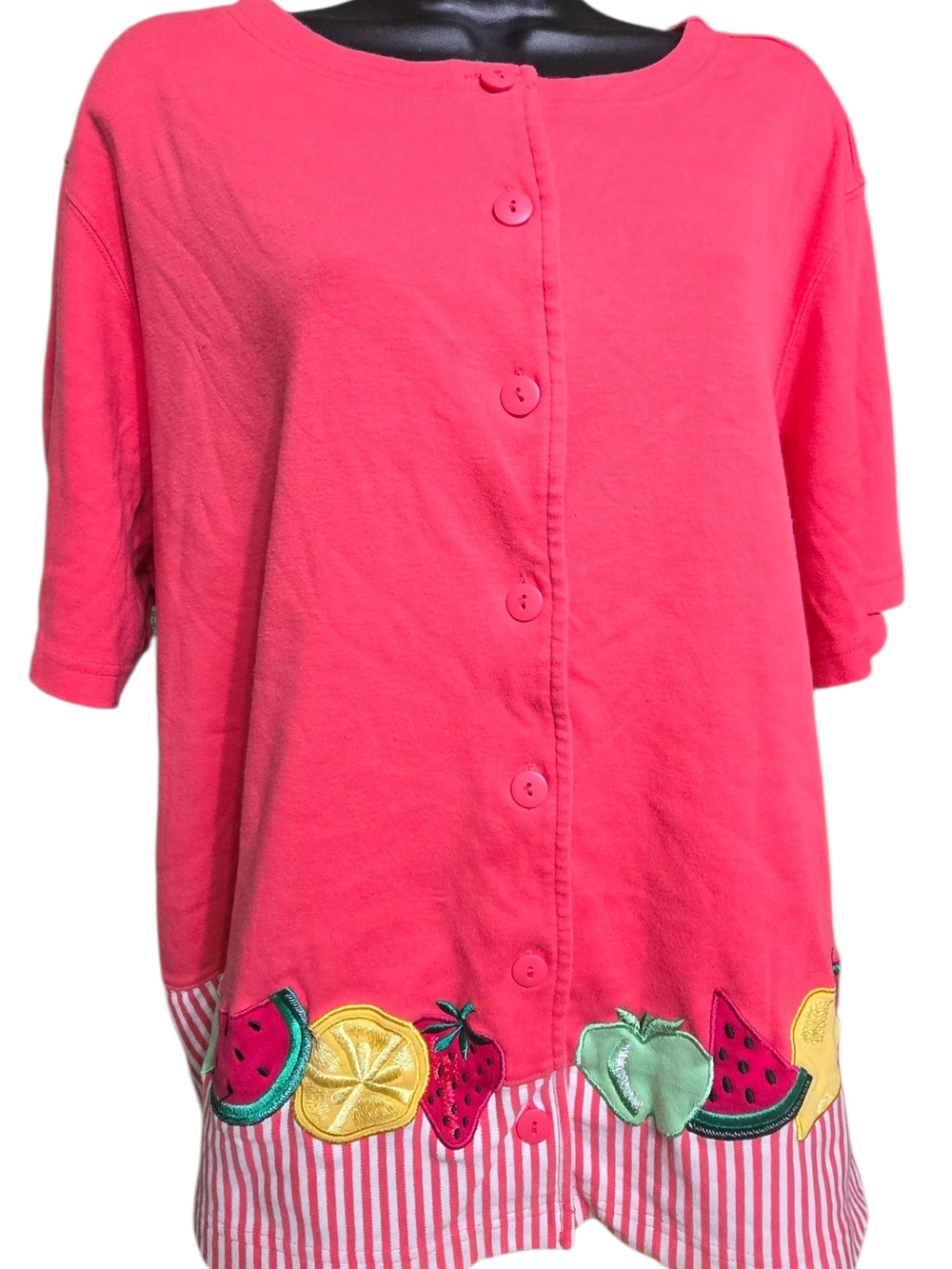 Bechamel Fruit Applique Cardigan Top 3X Teacher Book Lover Cottage